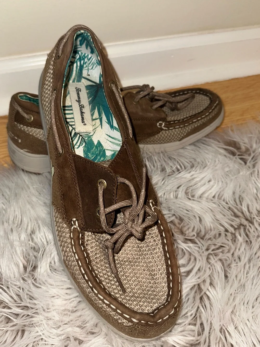 Tommy Bahama Taupe/Brown Men's Woven Boat Shoes